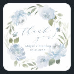 Romantic dusty blue floral thank you wedding square sticker<br><div class="desc">Romantic watercolor floral in dusty blue and sage green,  with trendy thank you script,  elegant and romantic,  great for modern wedding,  romantic wedding,  and botanical garden wedding in spring,  summer and winter.
See all the matching pieces in collection.</div>