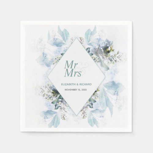 Romantic Dusty Blue Floral Watercolor Wedding Napkins