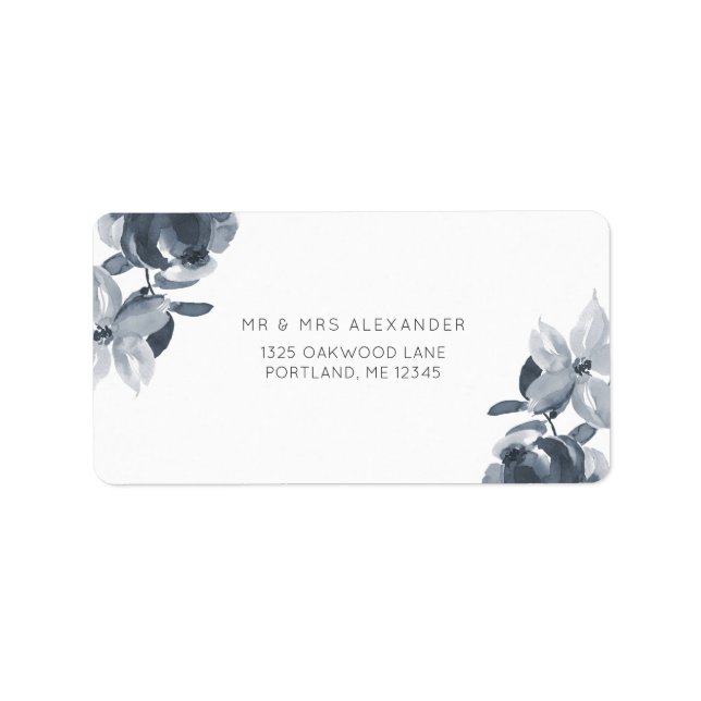 Romantic Dusty Blue Floral Wedding Return Label (Front)
