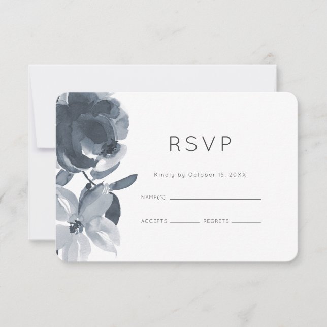 Romantic Dusty Blue Floral Wedding RSVP Card (Front)