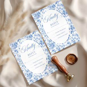 Romantic Dusty Blue Floral Wedding RSVP Card