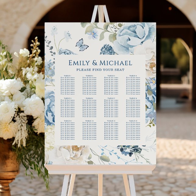 Romantic Dusty Blue Floral Wedding Seating Chart Foam Board (Creator Uploaded)