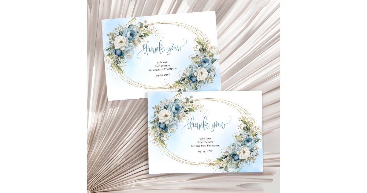 Romantic Dusty Blue Floral Wedding thank you card | Zazzle