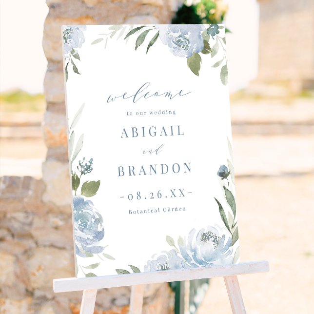 Romantic dusty blue floral wedding welcome sign (Romantic dusty blue floral wedding welcome sign)