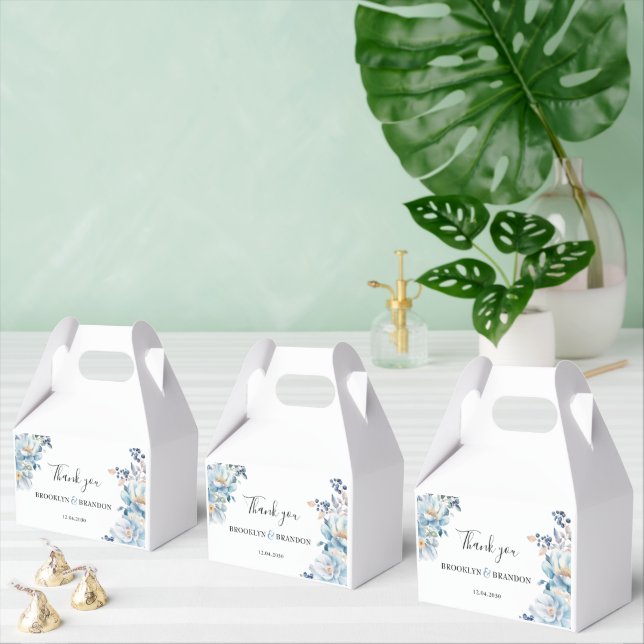 Romantic dusty blue Flowers Thank You Wedding  Favor Boxes (Multiple)