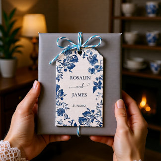 Romantic Dusty Blue French Toile Wedding Gift Tags