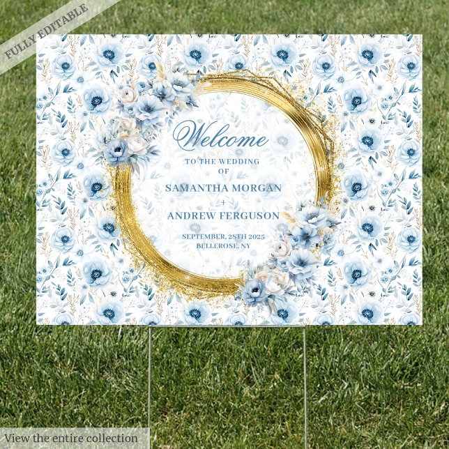 Romantic dusty blue gold boho wedding welcome sign (Romantic dusty blue gold boho wedding welcome sign)