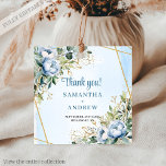 Romantic Dusty Blue Gold Glitter Wedding Favor Tag<br><div class="desc">✅ For matching items search 210W in my collections ✅ Add the perfect finishing touch to your wedding favors with this elegant watercolor dusty blue and white floral thank you tag, beautifully accented by a woven gold glitter frame. Soft blue blossoms, creamy white petals, and delicate golden tones combine to...</div>