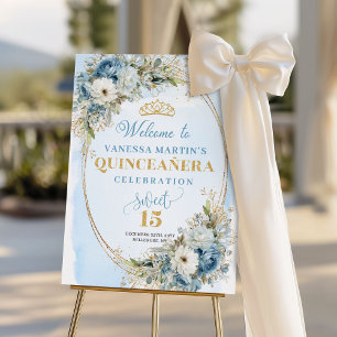 Romantic Dusty Blue Gold Greenery Quince Welcome  Foam Board