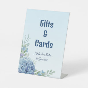 Romantic Dusty Blue Hydrangea Watercolor Wedding  Pedestal Sign
