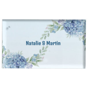Romantic Dusty Blue Hydrangea Watercolor Wedding  Place Card Holder