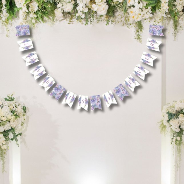 Romantic Dusty Blue & Lilac Hydrangeas Wedding Bunting Flags (Creator Uploaded)