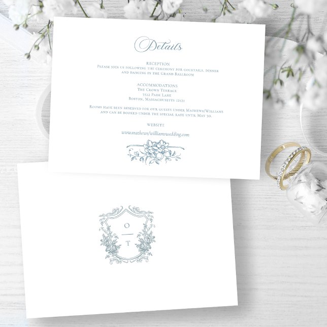 Romantic Dusty Blue Line Art Floral Wedding Enclosure Card (Creator Uploaded)