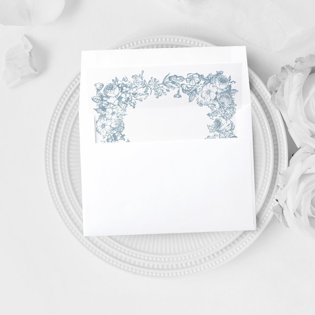 Romantic Dusty Blue Line Art Floral Wedding Envelope Liner (Creator Uploaded)