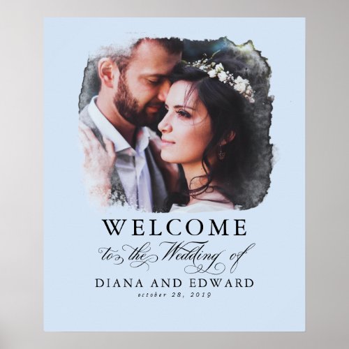 Romantic Dusty Blue Photo Wedding Welcome Sign