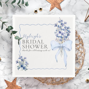 Romantic Dusty Blue Ribbon Bow Custom Napkins