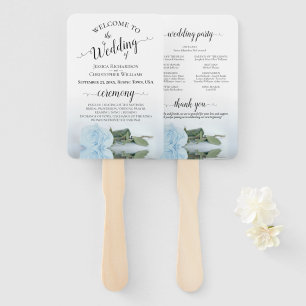 Romantic Dusty Blue Rose Elegant Wedding Program Hand Fan