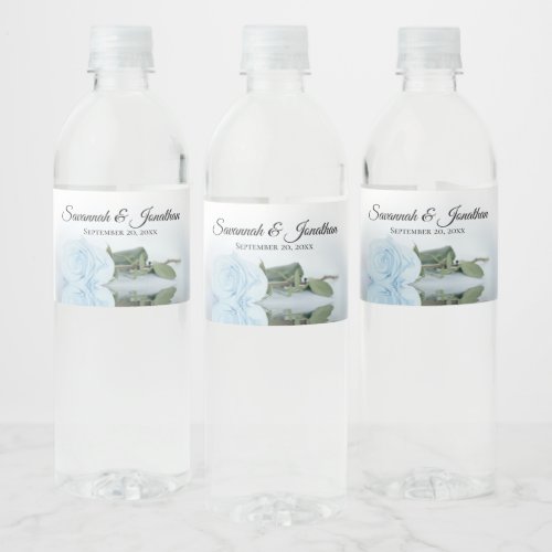 Romantic Dusty Blue Rose Elegant Wedding Water Bottle Label