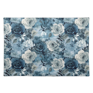 Romantic Dusty Blue Roses Cloth Placemat