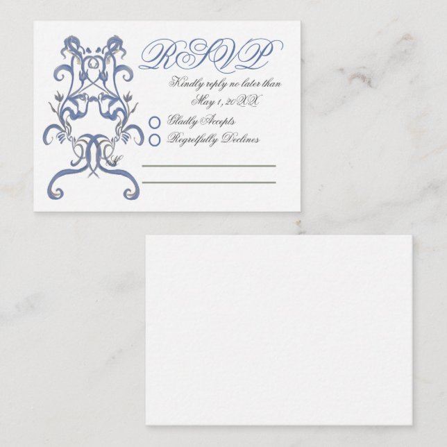 Romantic Dusty Blue Thistle Wedding RSVP Note Card (Front/Back)