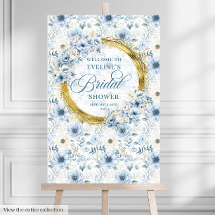 Romantic dusty blue watercolor bridal shower sign