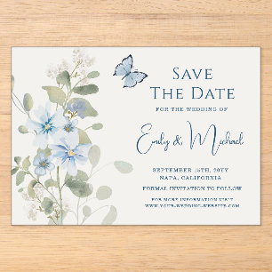 Romantic Dusty Blue Watercolor Floral Wedding Acrylic Invitations