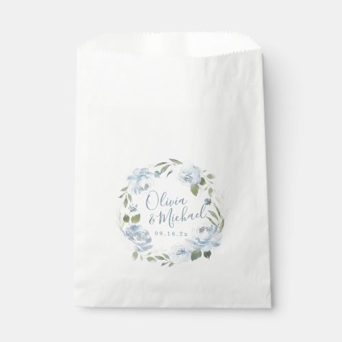 Romantic dusty blue watercolor floral wedding favor bag