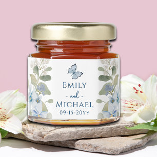 Romantic Dusty Blue Watercolor Floral Wedding Honey Jar Favors