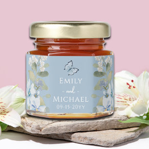 Romantic Dusty Blue Watercolor Floral Wedding Honey Jar Favors