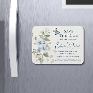 Romantic Dusty Blue Watercolor Floral Wedding Magnet