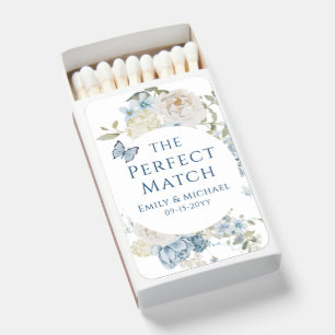 Romantic Dusty Blue Watercolor Floral Wedding Matchboxes