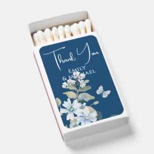 Romantic Dusty Blue Watercolor Floral Wedding Matchboxes