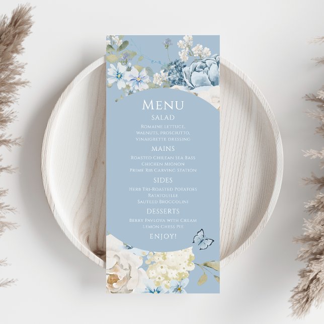 Romantic Dusty Blue Watercolor Floral Wedding Menu (Creator Uploaded)