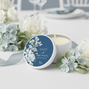 Romantic Dusty Blue Watercolor Floral Wedding Mini Candle Favors