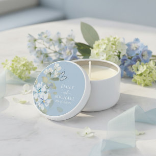 Romantic Dusty Blue Watercolor Floral Wedding Mini Candle Favors