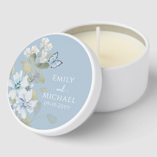 Romantic Dusty Blue Watercolor Floral Wedding Mini Candle Favors