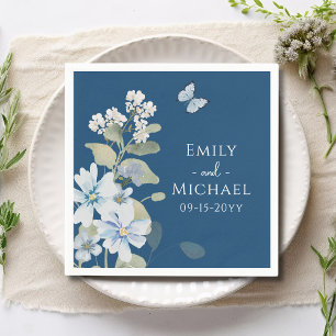 Romantic Dusty Blue Watercolor Floral Wedding Napkins