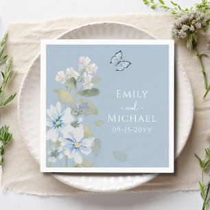 Romantic Dusty Blue Watercolor Floral Wedding Napkins