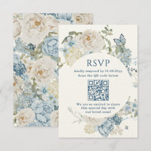 Romantic Dusty Blue Watercolor Floral Wedding RSVP Card