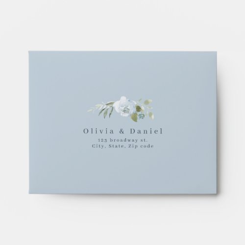 Romantic dusty blue watercolor floral wedding RSVP Envelope