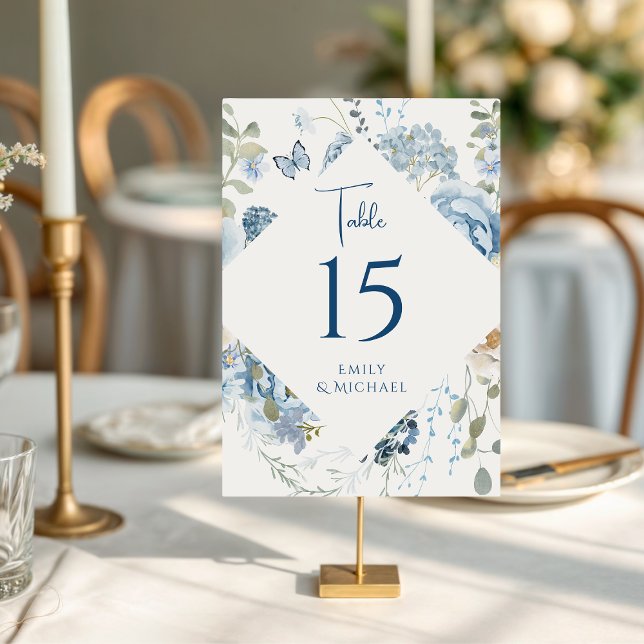 Romantic Dusty Blue Watercolor Floral Wedding Table Number (Creator Uploaded)