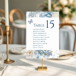 Romantic Dusty Blue Watercolor Floral Wedding Table Number