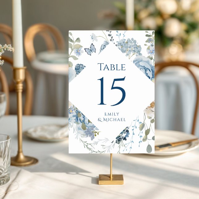 Romantic Dusty Blue Watercolor Floral Wedding Table Number (Creator Uploaded)
