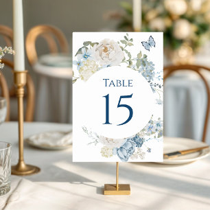 Romantic Dusty Blue Watercolor Floral Wedding Table Number