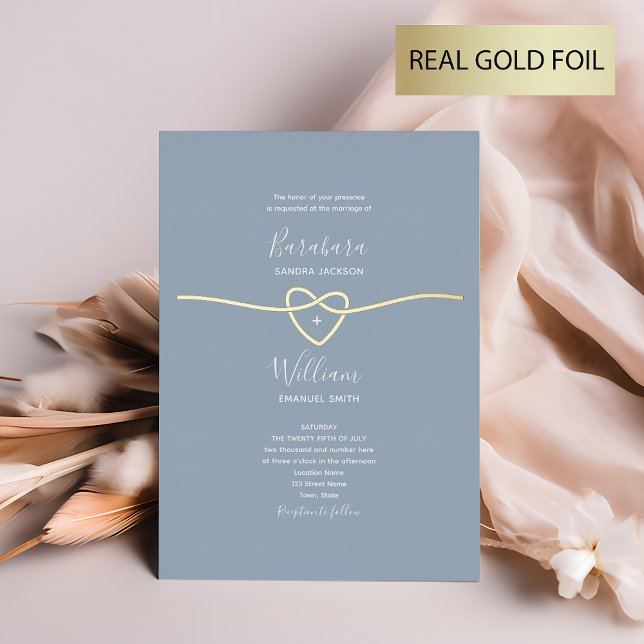 Romantic Dusty Blue Wedding Gold Foil Invitation (Creator Uploaded)