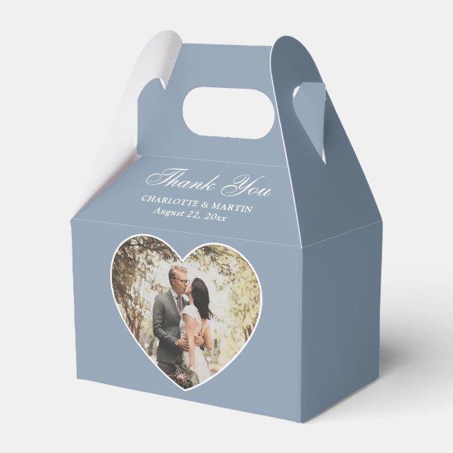 Romantic Dusty Blue Wedding Photo Favor Boxes (Front Side)