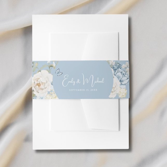 Romantic Dusty Blue Welcome Floral Wedding Invitation Belly Band (Creator Uploaded)