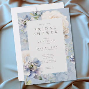 Romantic Dusty Blue White Floral Bridal Shower Invitation