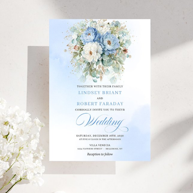 Romantic Dusty Blue White Flowers Download Wedding Invitation (Romantic Dusty Blue White Flowers Download Wedding Invitation )