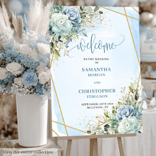 Romantic Dusty Blue White Peony Wedding Welcome  Foam Board